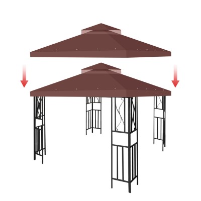 12' x 12' Gazebo Canopy Top Replacement Cover (Brown) - Dual Tier Up Tent Accessory with Plain Edge Polyester UV30 Protection Water Resistant for Outdoor Patio Backyard Garden Lawn Sun Shade   